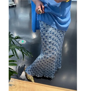 blue geometric pleated mermaid skirt<sk3134>