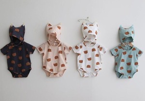 412〖 BABY 〗くまちゃんロンパース 帽子付き 4色展開