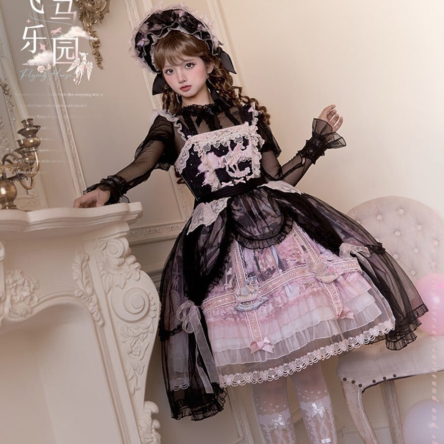 メリーゴーランド柄 ロリータ 甘ロリ JSK メリーゴーランド刺繍 スウィートロリータ 2色展開｜WithU