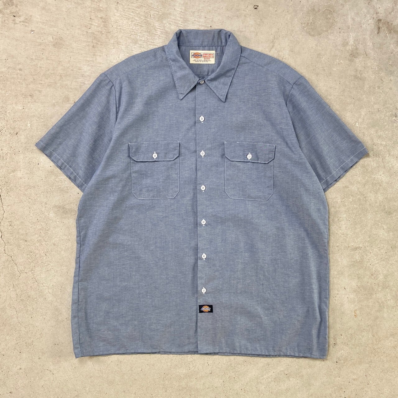 90年代 USA製 Dickies ディッキーズ 半袖 シャンブレーシャツ ワーク
