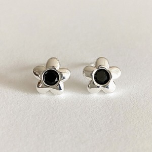 silver925 flower black point pierce