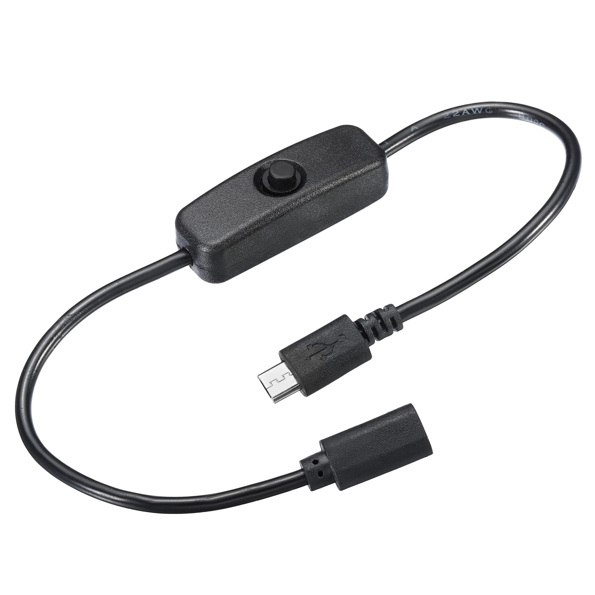 PATIKIL オンオフ電源スイッチ付きマイクロUSBケーブル 2本 30cm オス-メス延長コネクタ タイプC LEDストリップ USB ファン用, ブラック