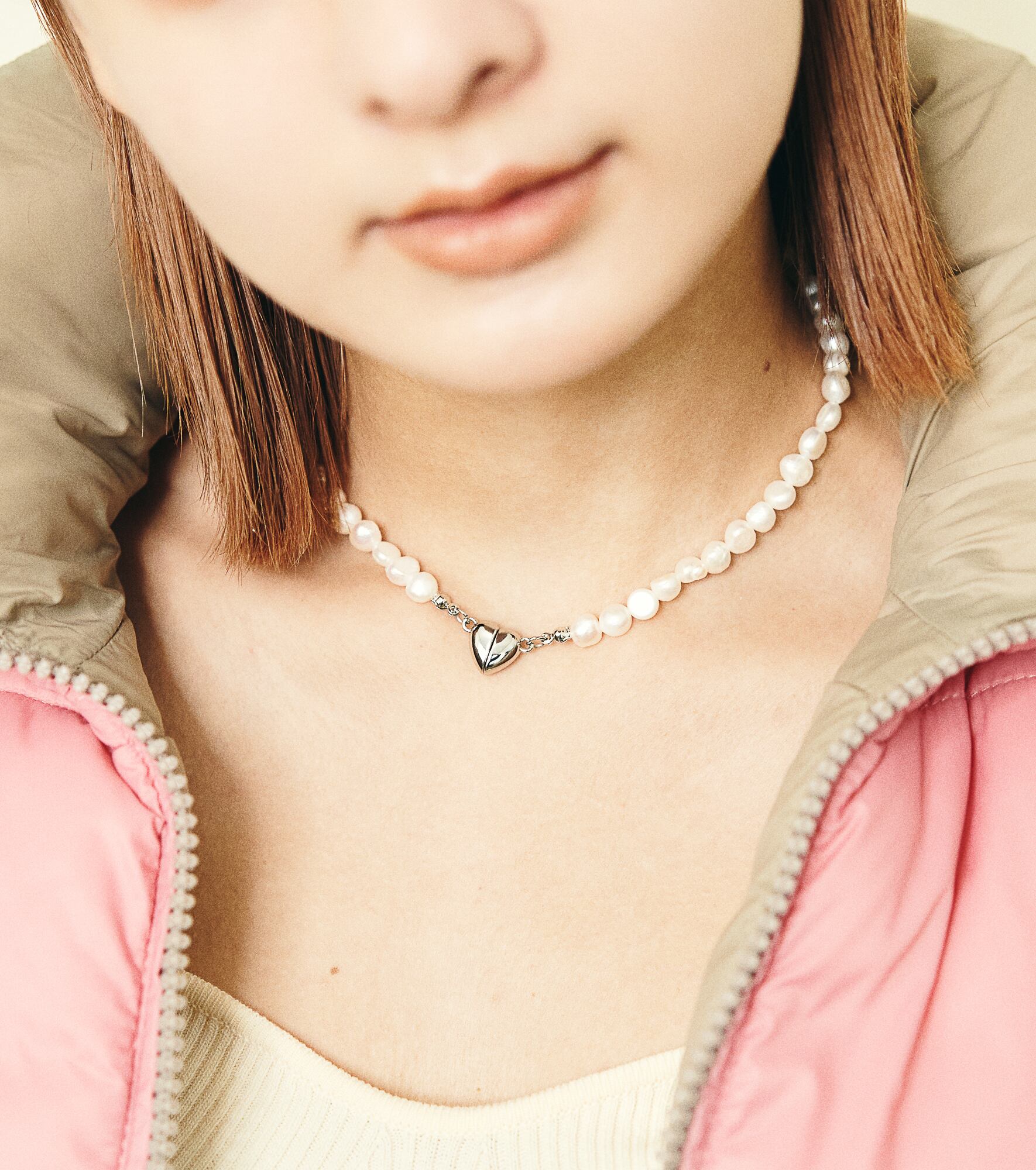 HEART MAGNET PEARL NECKLACE シルバー