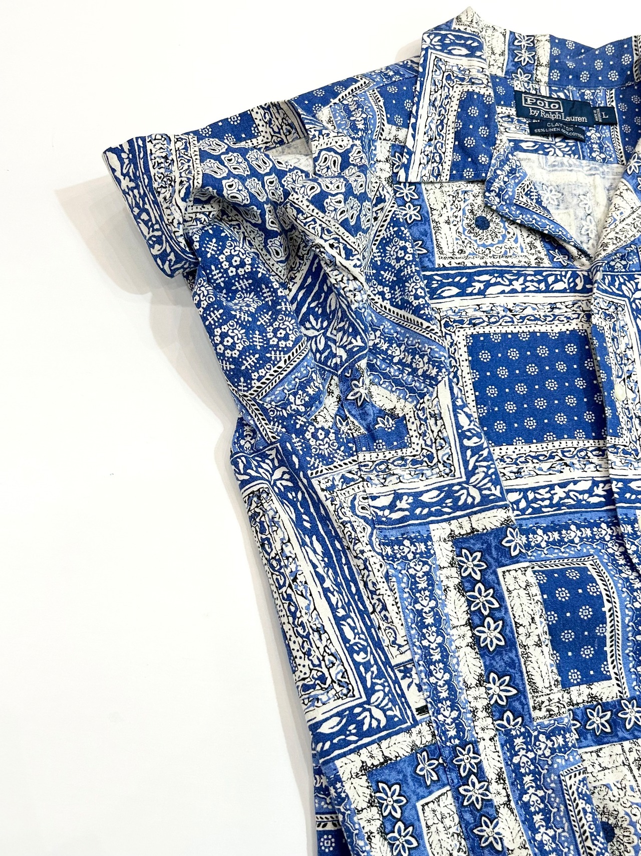 90s Ralph Lauren "CLAYTON" S/S OPEN COLLAR SHIRT Size L