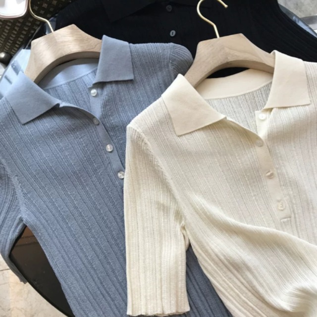Polo Collar Ice Silk Knit Top（EC005）