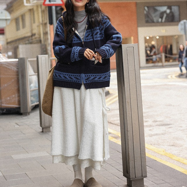 zip-up hooded knit hoodie　J00392