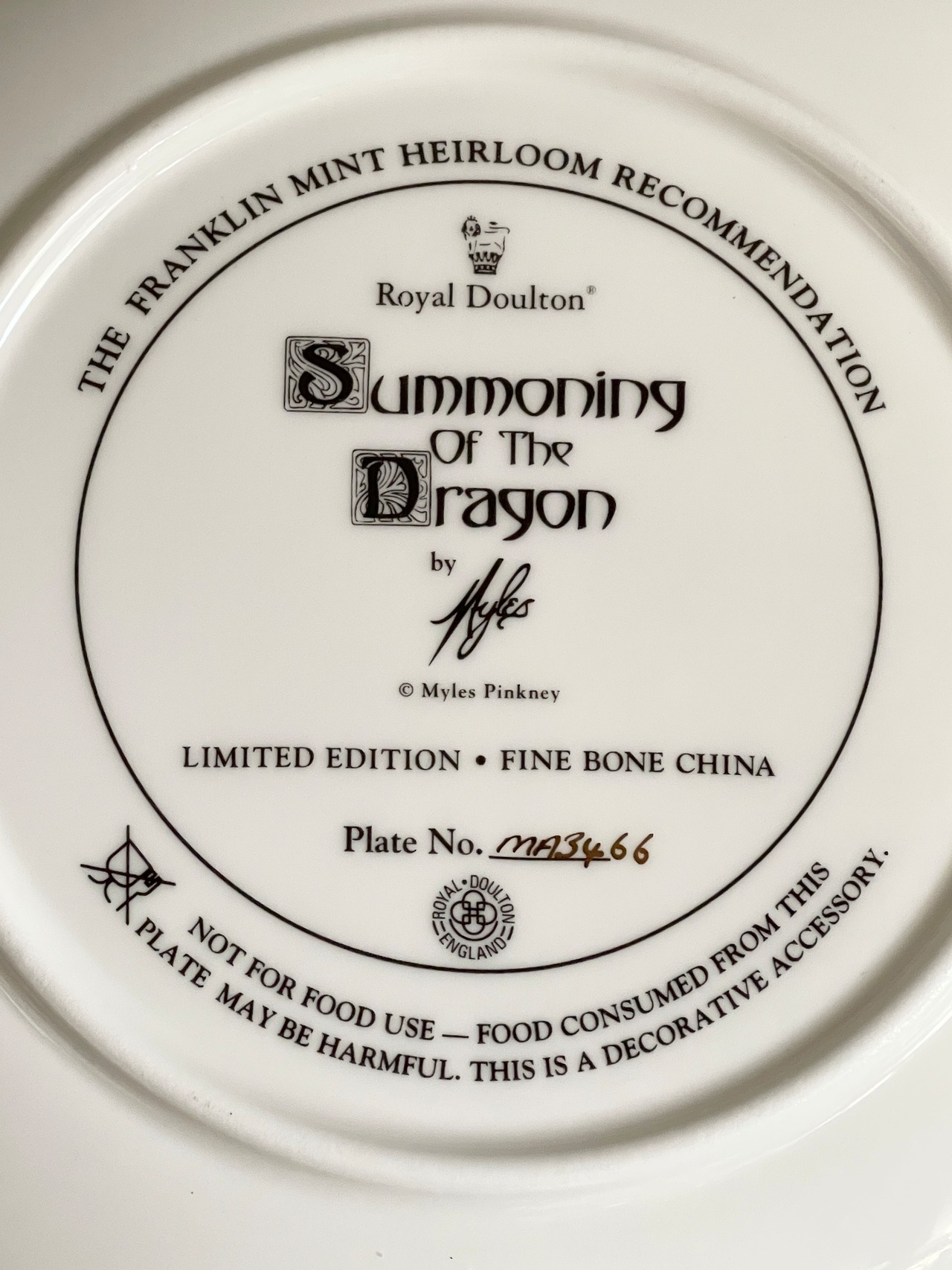 ◆Limited Edition『Royal Doulton（ロイヤルドルトン）』ドラゴンプレート Collection Plate イギリス製の画像10