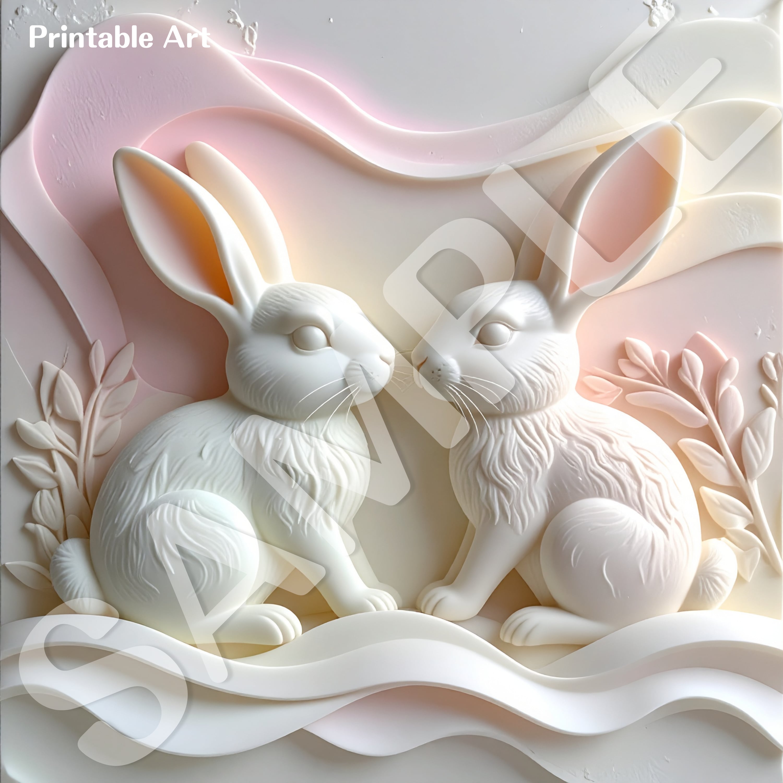 【ダウンロード専用】うさぎの石鹸彫刻アート｜４種セット｜プリンタブルウォールアート