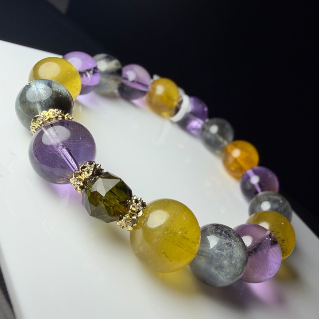 No.1 MIXデザインブレス トルマリン イエローベリル アメジスト モスアクアマリン