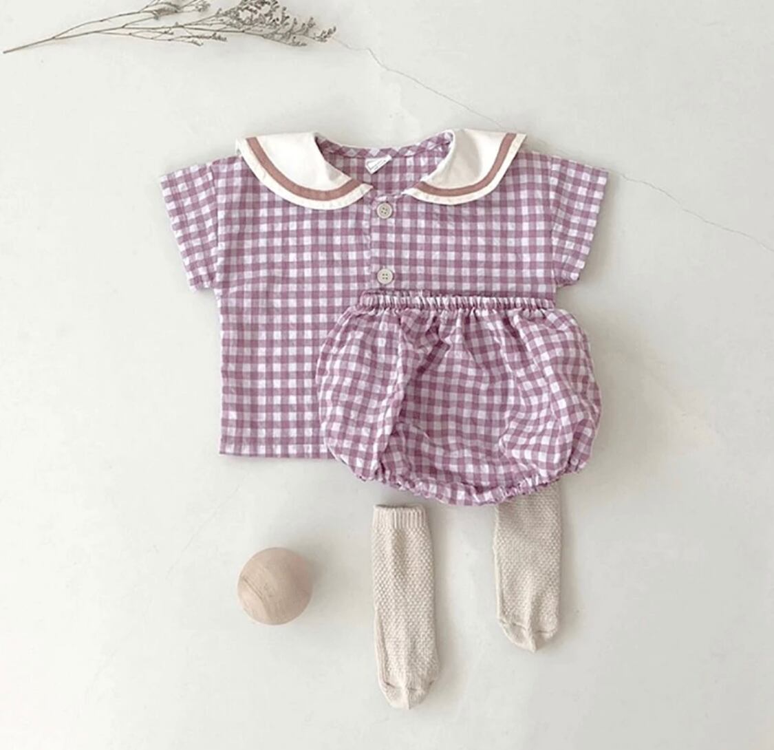 ギンガムチェックセーラーカラーセットアップ》》》》》ベビー キッズ 春夏 女の子 男の子