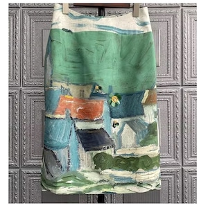 retro oil paint print skirt <sk100296>