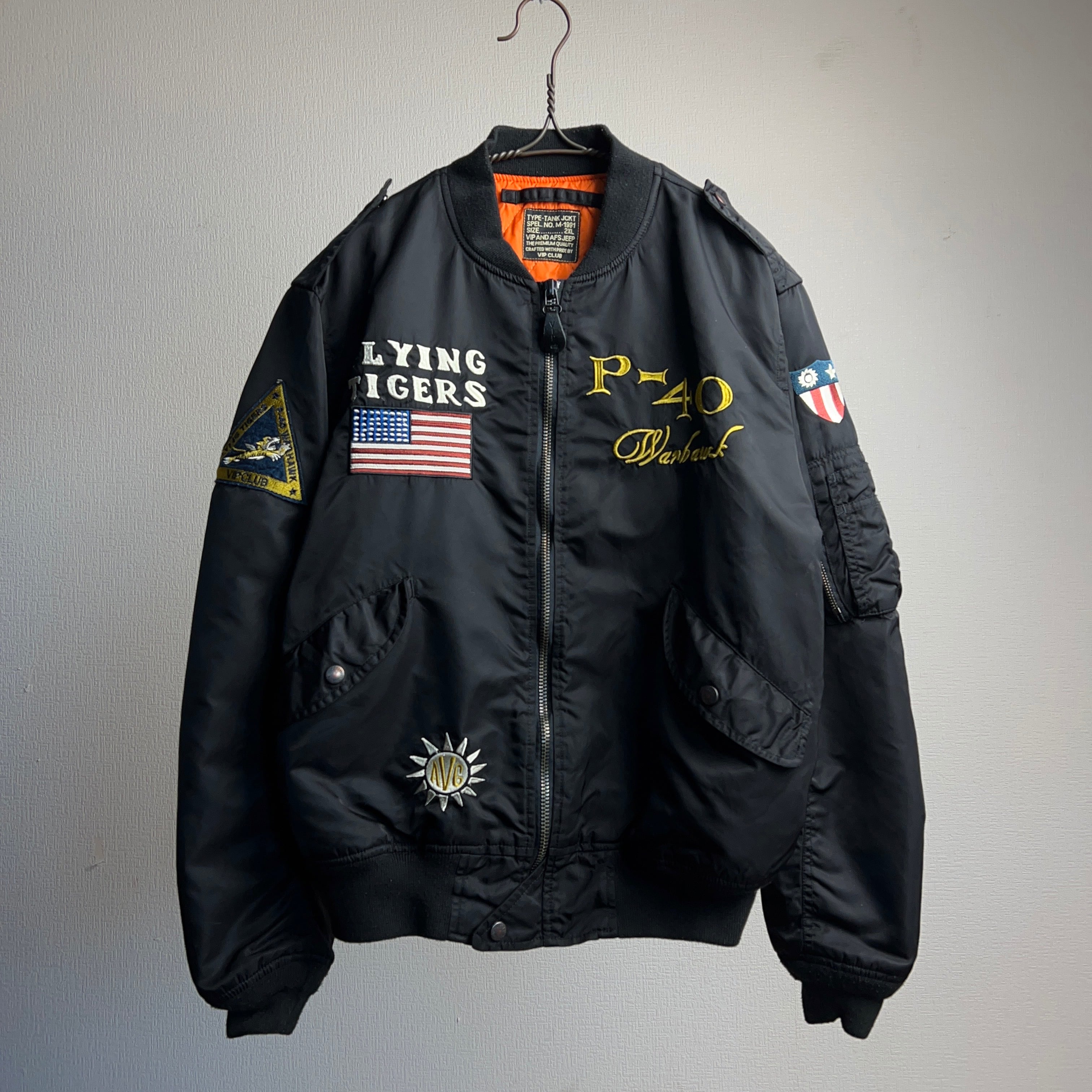 90's FLYING TIGERS MA-1 Flight Jacket BLK【1229A01】【送料無料 ...
