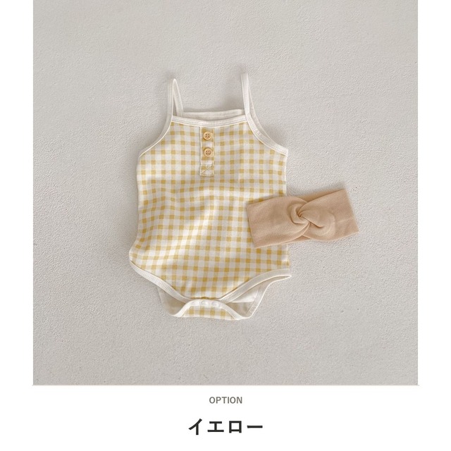 【BABY】チェックボタンキャミソールロンパース - 4