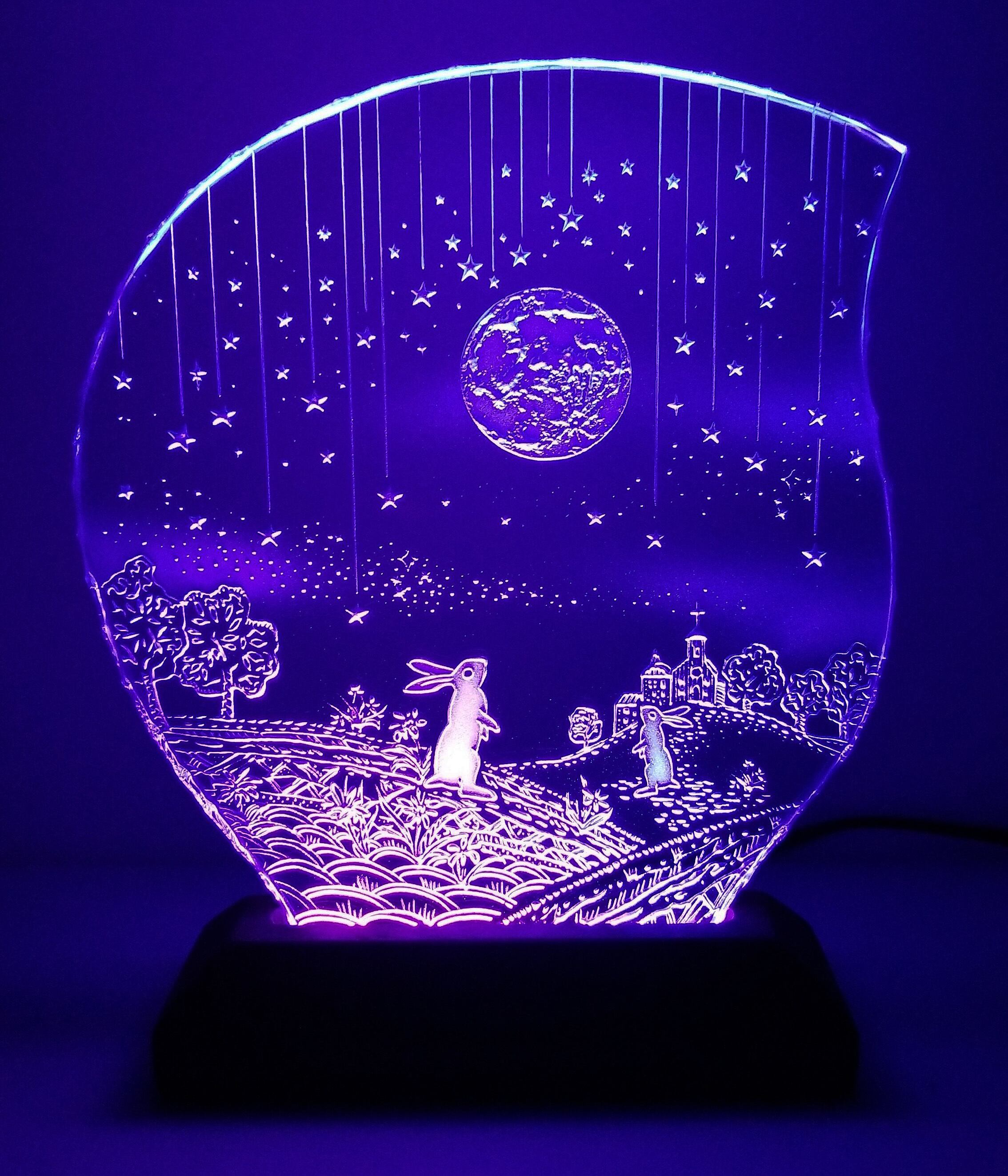 満月と2羽のウサギ （ガラス：Mサイズ） | mayasworks・マヤズワークス