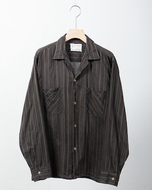 vintage stripe patterned open collar cotton shirt