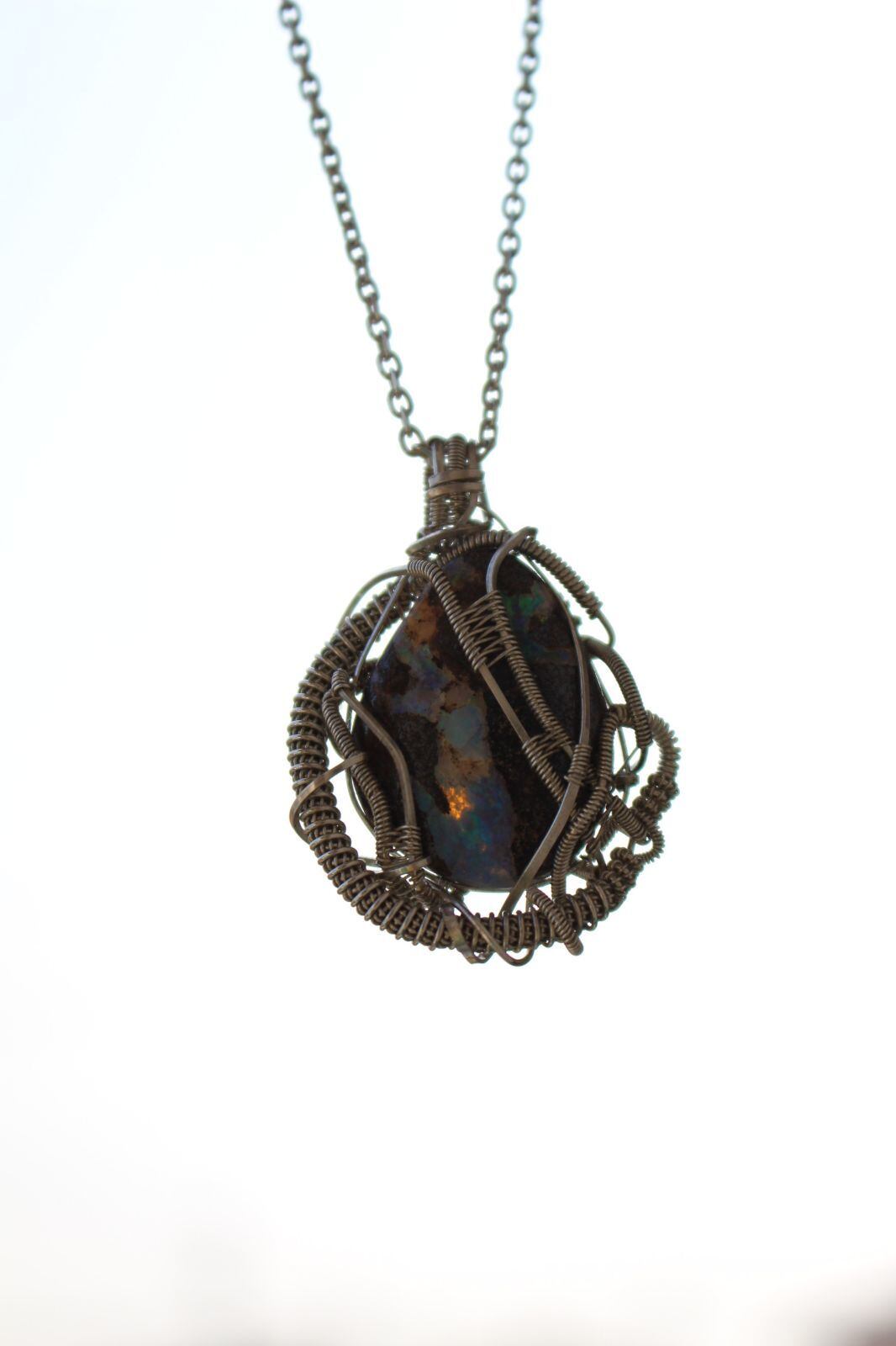 Boulder opal sillver925 wirewrapping pendant