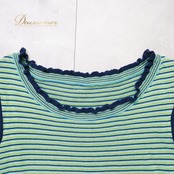 レディース トクコプルミエヴォル TOKUKO 1er VOL トップス ブラウス グリーン系 ノースリーブ 袖なし ボーダー フリル 緑 青 紺 伸縮 ストレッチ カジュアル かわいい 爽やか 日本製 レディースファッション ネイビー系 ブルー系