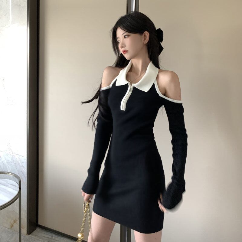 【新作】【送料無料】 女性のための西洋スタイルの長袖ドレス、ドイツのベルベットの春、秋、冬の新しいスタイルのタイトフィット痩身ボトム起毛スカートセクシーなヒップハグスカート 0264661344691