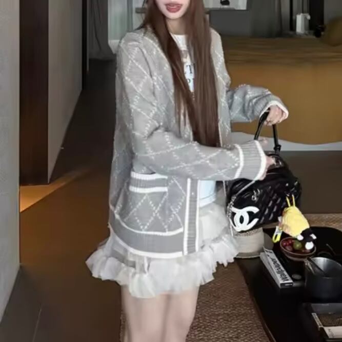 diamond rough knit cardigan