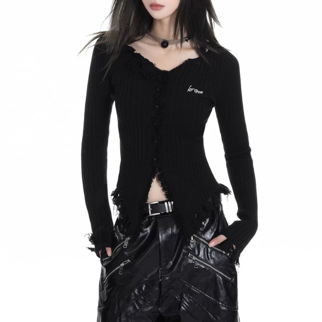 distressed rib knit top la2398