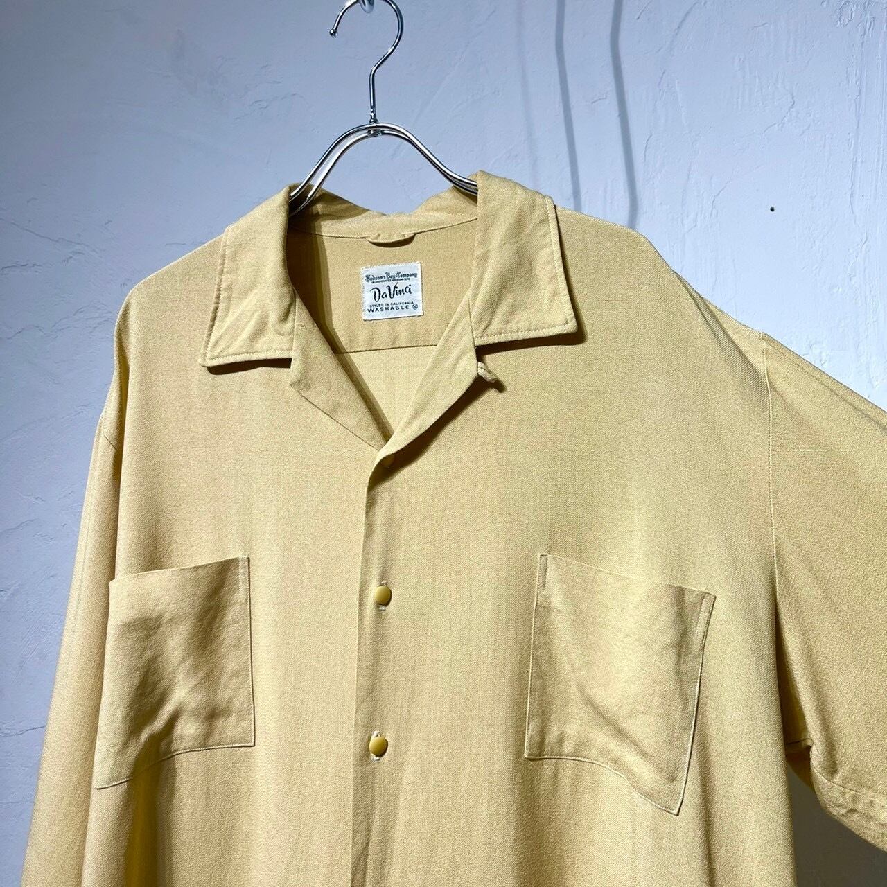 60s Da Vinci Rayon×Wool Gabardine Open Collar Shirt | VOLAR
