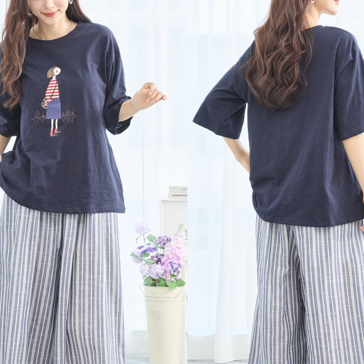 新作][TRUBE]スラブ綿ガールズデザインTシャツ カットソー ラウンド