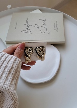 刺繍ハートビーズ【シルバー】