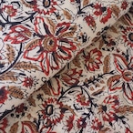 ブロックプリント生地【50cm単位】インド綿 花柄 生成り×赤×黒 #38310-WT1