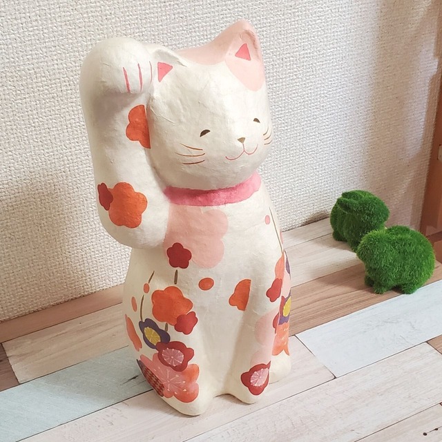 ちぎり和紙の花笑み(大)和み招き猫