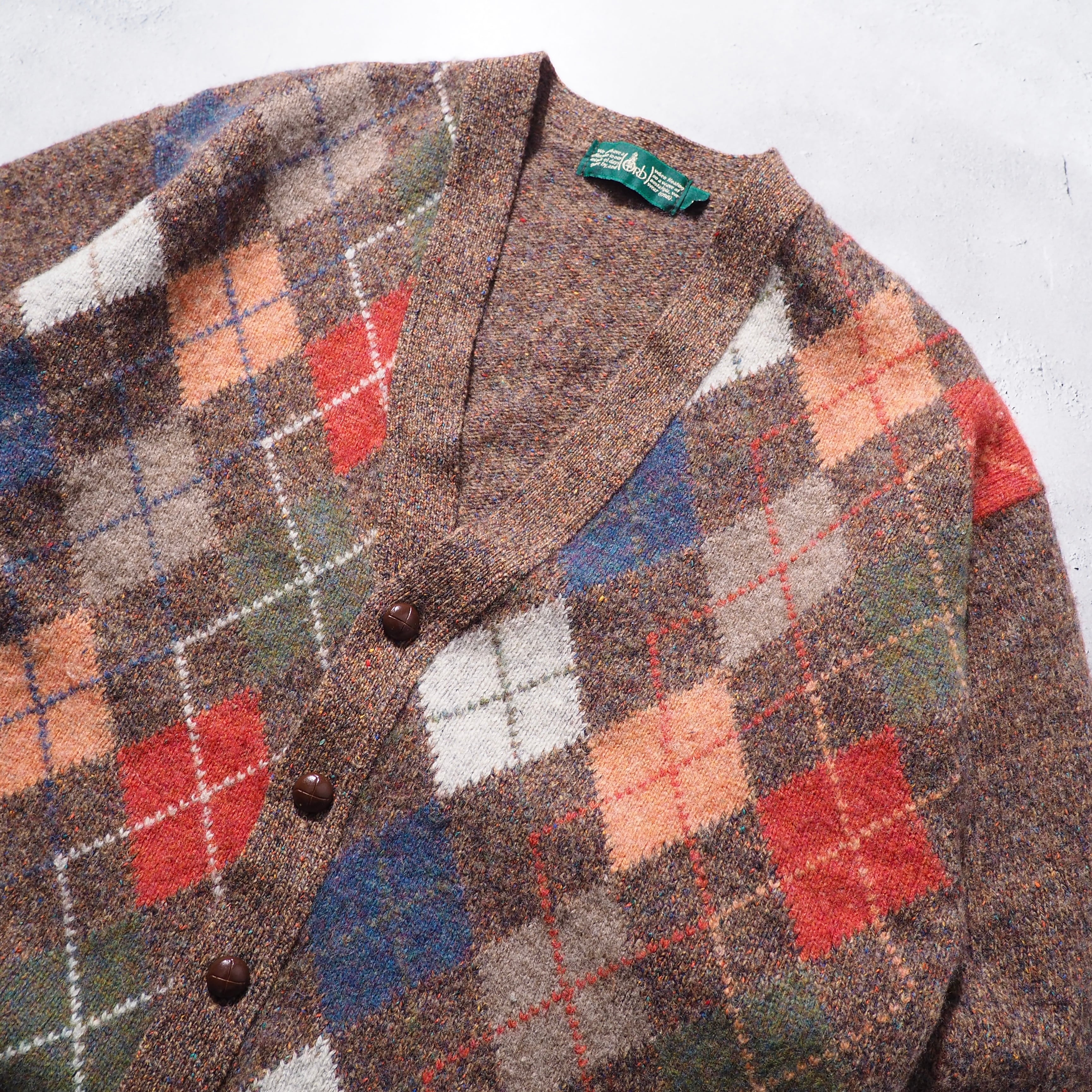 1990s Colorful argyle check × Nep vintage loose knit cardigan ( made in Ireland )