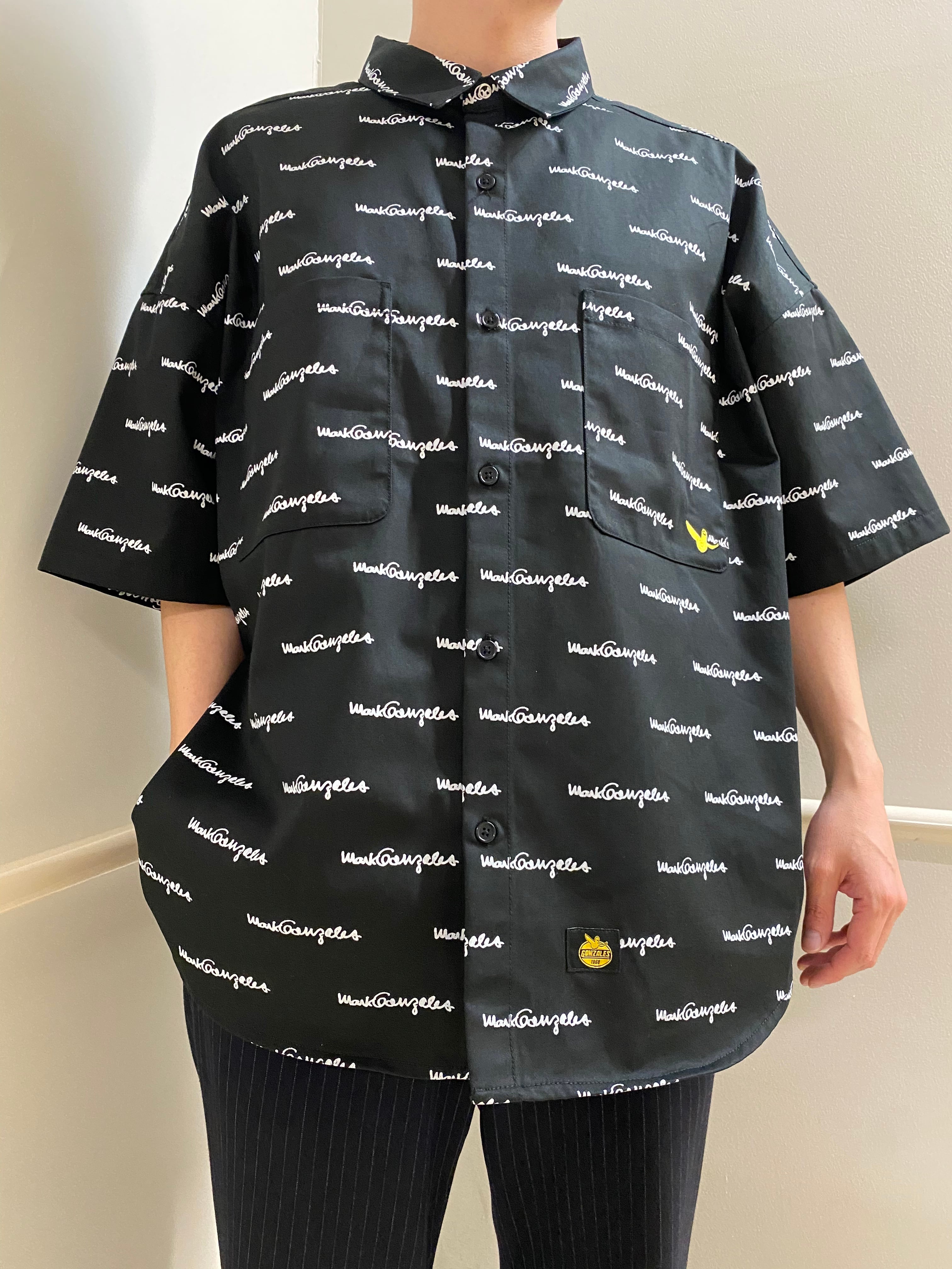 MARK GONZALES (マークゴンザレス) PHOTO Pt. WORK SHIRT / フォトプリント ワーク シャツ 2G8-11970 ブラック/ネームプリント