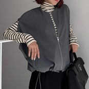 フロントジッパードレープvest/グレー