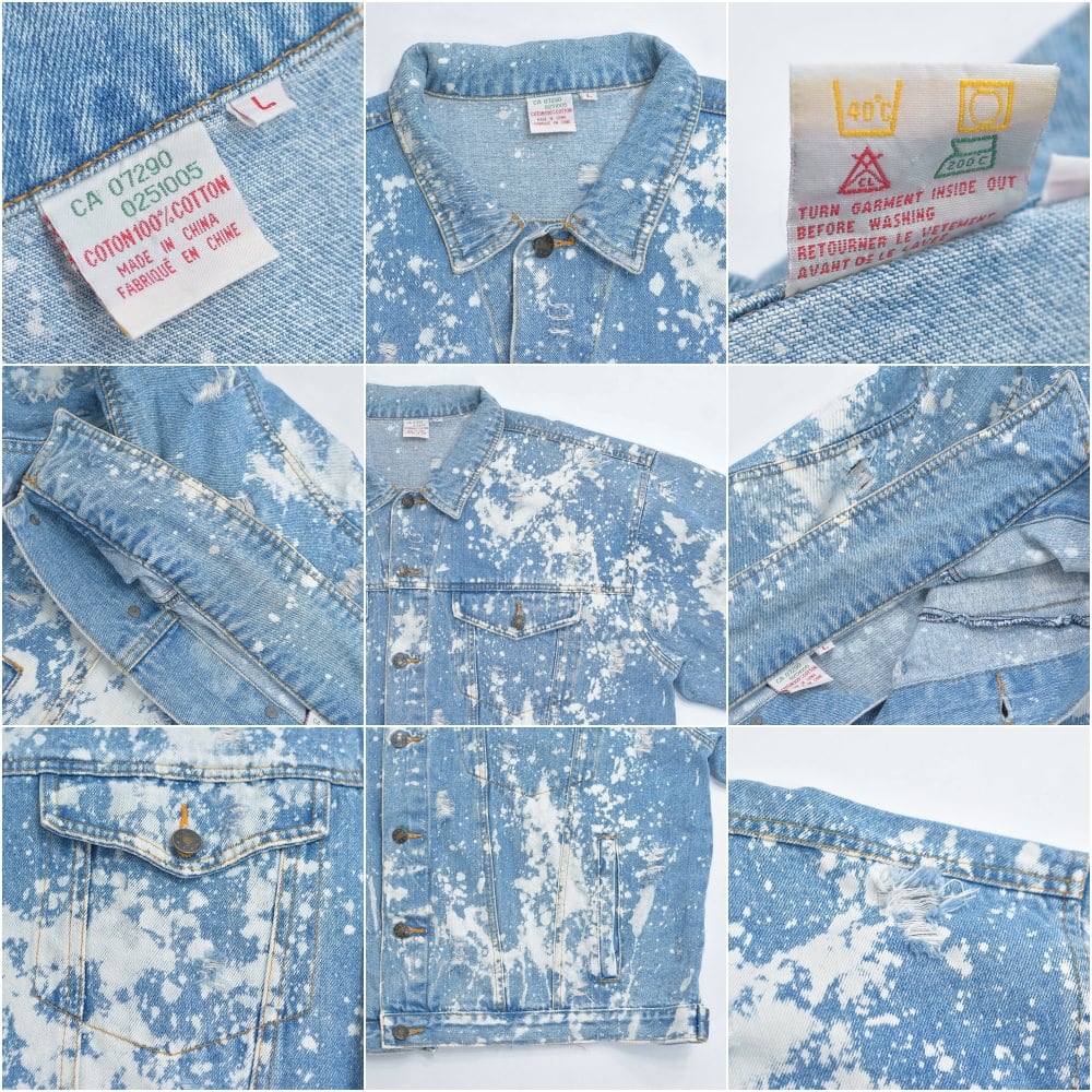 90～00s Tracker Jacket ブリーチ クラッシュ加工 デザイン デニムジャケット トラッカー ワーク ヴィンテージ ビンテージ カナダ USA アメリカ古着 メンズＸＬ相当 90～00s Tracker Jacket ブリーチ クラッシュ加工 デザイン デニム