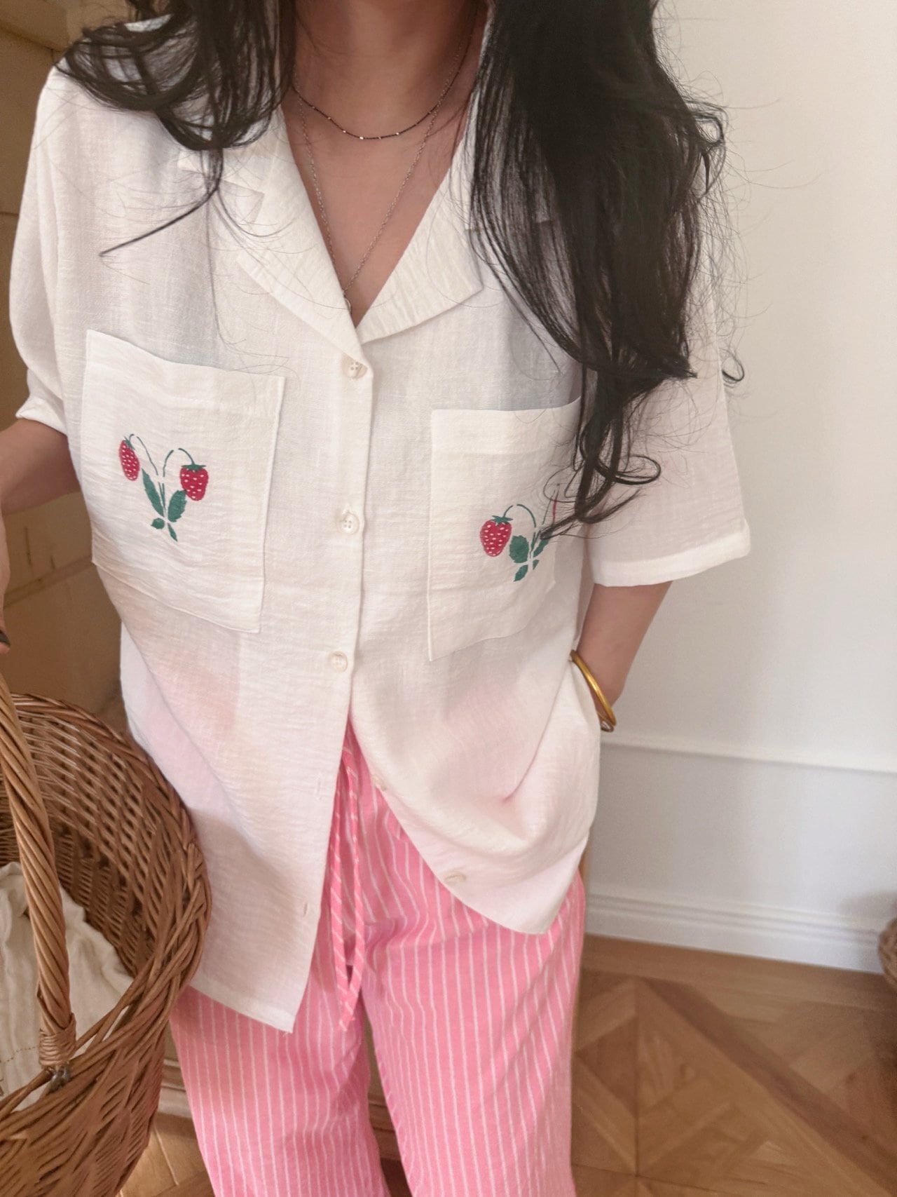 《予約》ojo de papa ¨ adult) strawberry open-collar shirt ... white ¨ 2nd 26summer