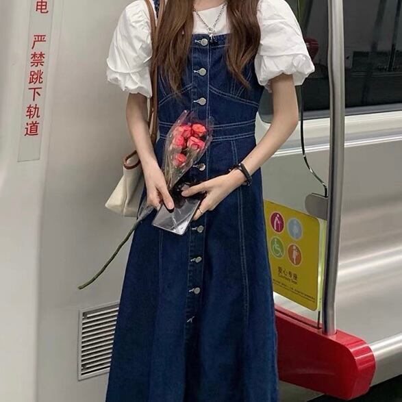 バブルトップス デニムキャミワンピースset Petit プティ 韓国ファッション通販 バブルトップス デニムキャミワンピースset Petit プティ 韓国ファッション通販