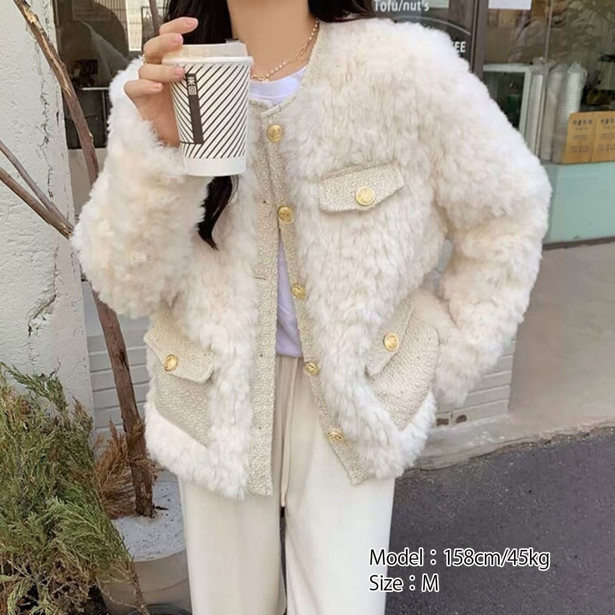 ボアジャケット 中綿 アウター レディース 秋冬 韓国 ファー ジャケット きれいめ 防寒 保温 大人 カジュアル おしゃれ ふわふわ ノーカラー 上品 軽量 暖かい 大人可愛い 大人女子