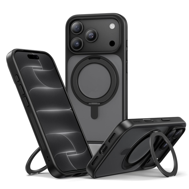 NIMASO iPhone 18 Pro / 17 Pro 用ケース 回転スタンド MagSafe対応 耐衝撃 マット感 防指紋 ブラック
