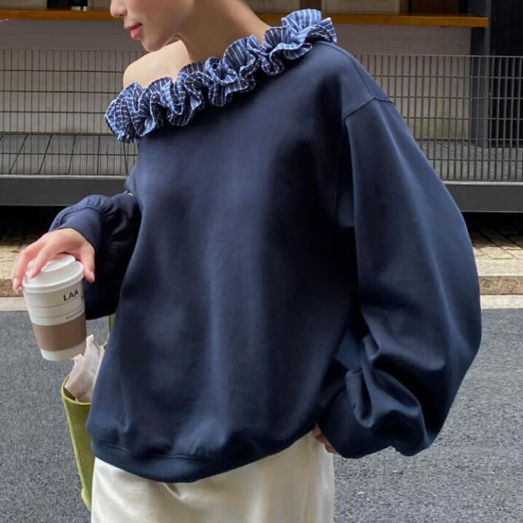 Striped frill collar tops【3col】00131