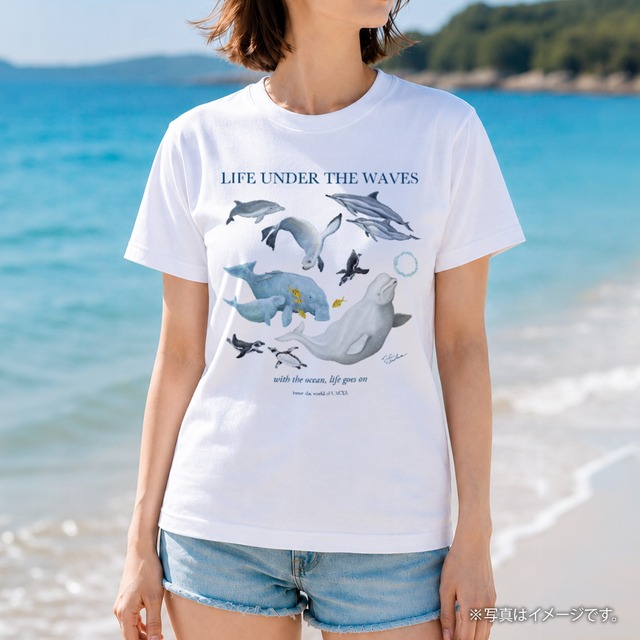 海の生きもの半袖Tシャツ（イルカ/ジュゴン/アシカ/ペンギン）｜LIFE UNDER THE WAVES Model-14