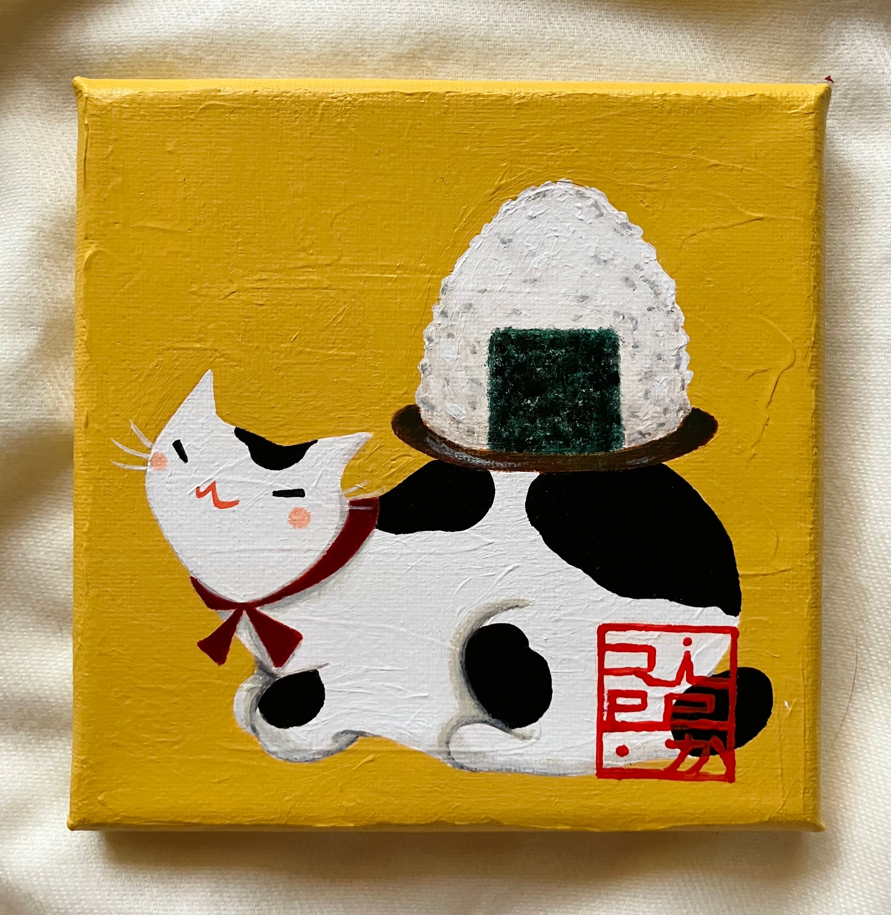 Suicat／原画 キャンバス 絵 絵画 アート イラスト 猫 白猫 | Riee .か