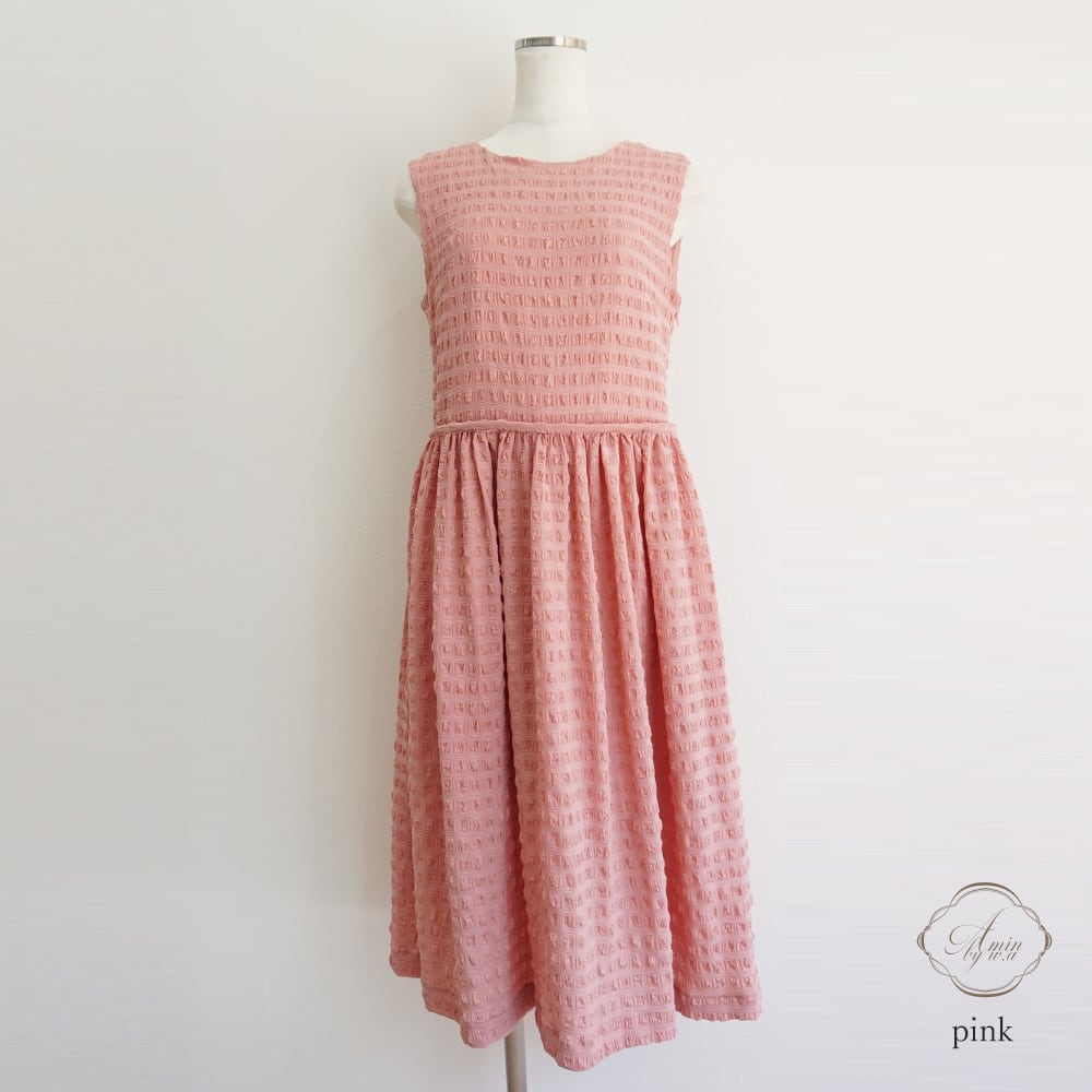 Amin By W A Original ワッフルシフォンワンピース Pink Amin By W A Amin Pur