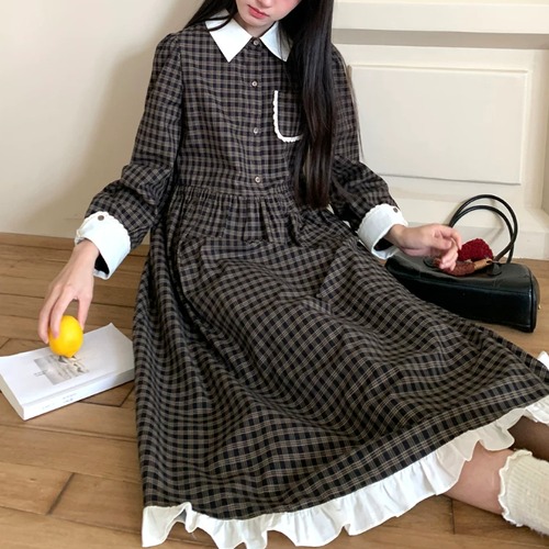 フリルヘムチェックシャツワンピ ・79076