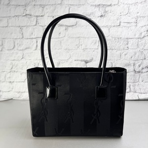 SAINT LAURENT サンローラン YSL 総柄 キャンバス ハンドバッグ 黒 A-13688
