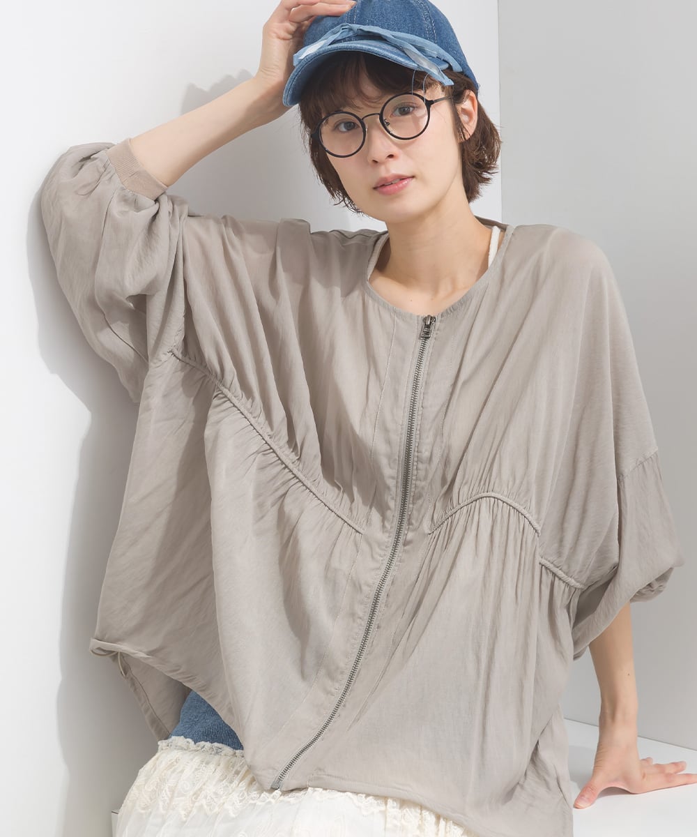 MEME様 ブルゾン M白 K52069 シアー無地布帛ZIPモモンガブルゾン / Sheer Solid Fabric