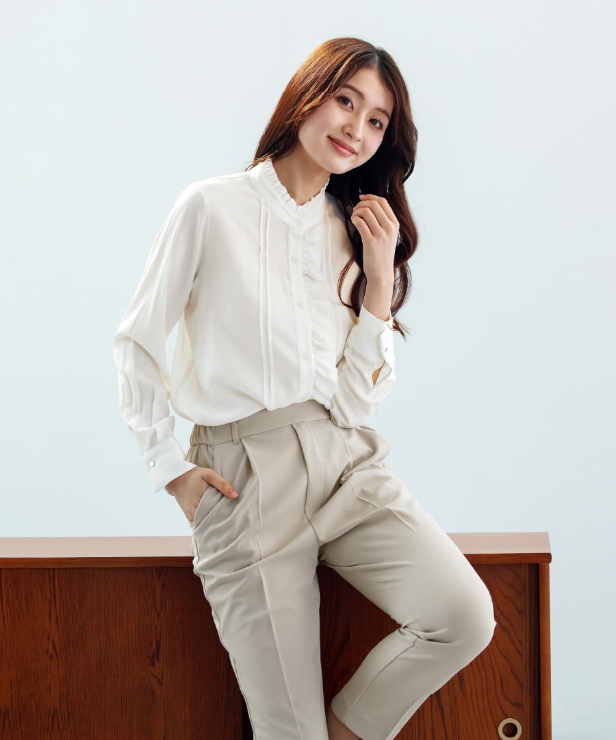 さりげなく華やぐ 】ソフトピケ・アシメフリルブラウス（776033