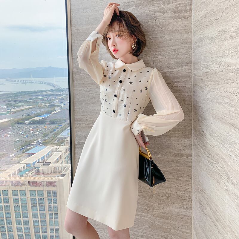 プリント柄ボタンウェストスリムドレス スプリング 春物 MIUCO21237607009