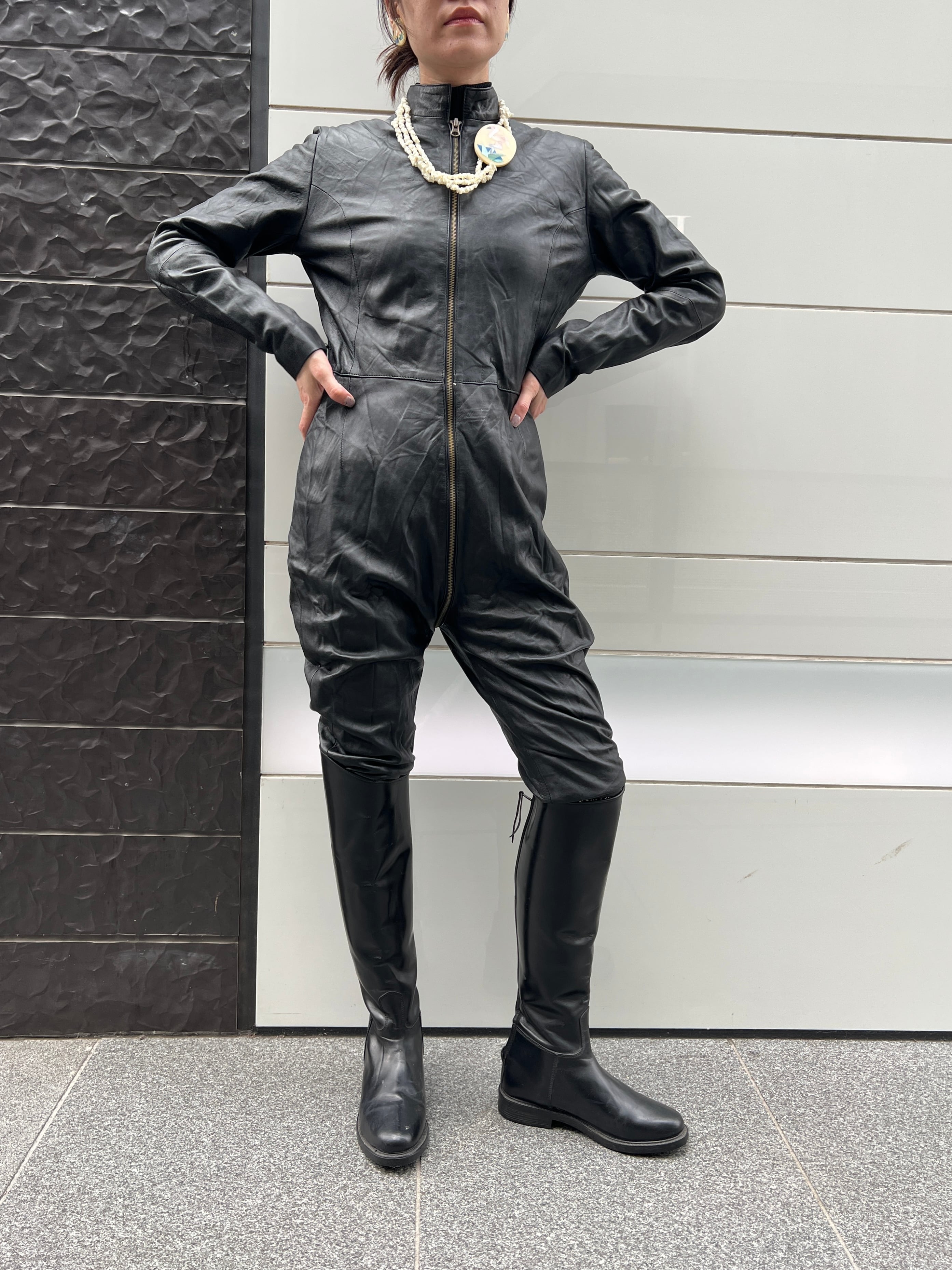 ★Special★Vintage Germany black leather jumpsuits