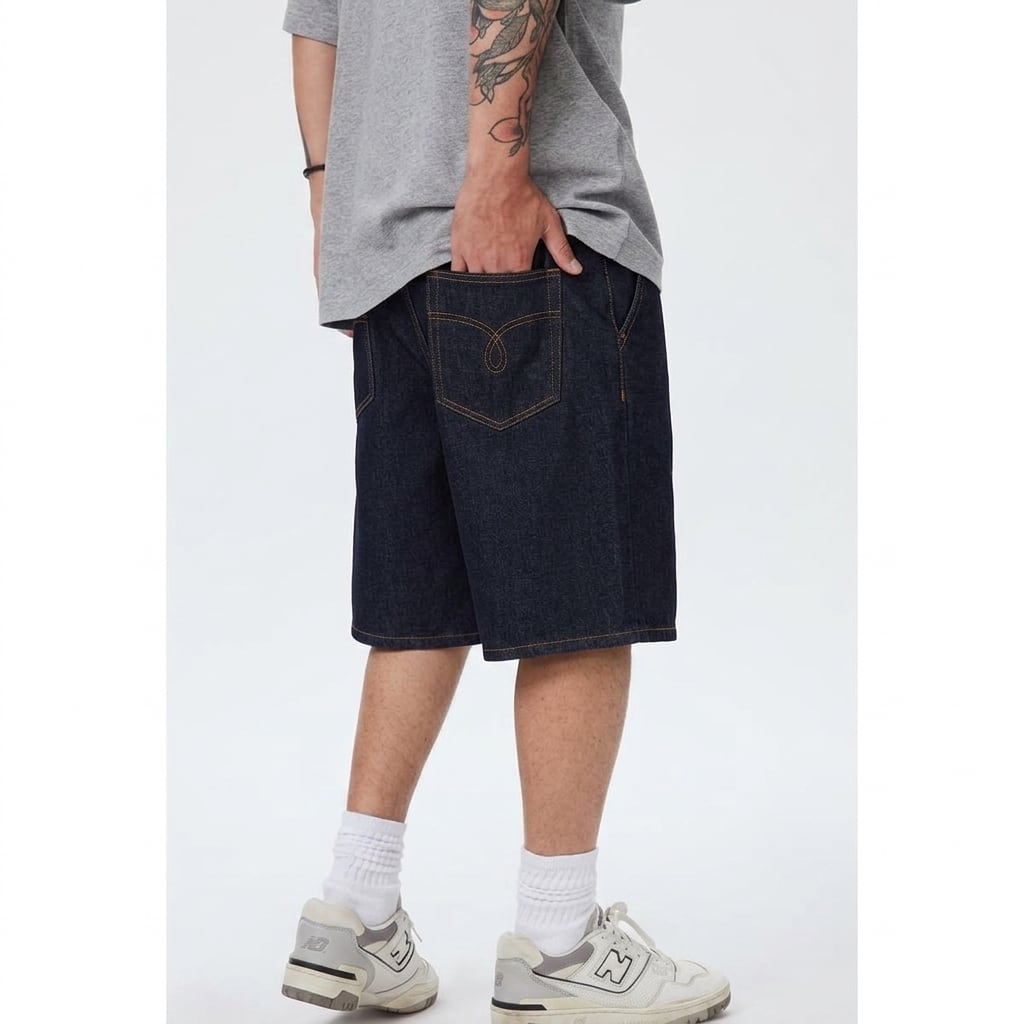 Front pocket design denim short pants C4420