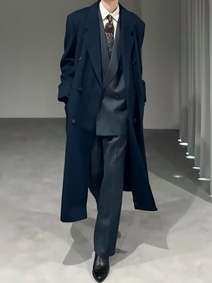 wool double long coat / midnight blue