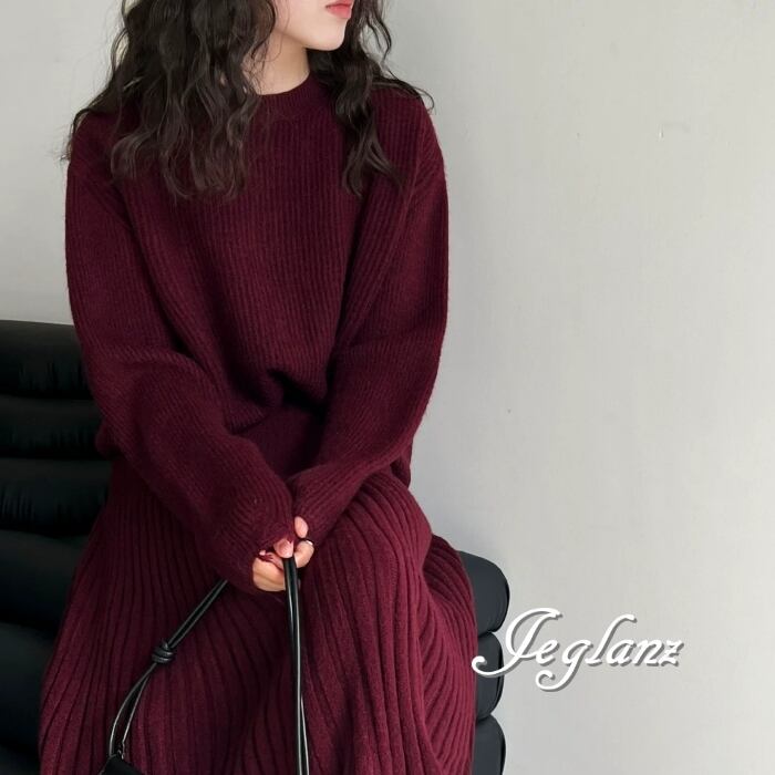 セットアップ 2点 ニット ほつれ加工 マキシ スカート 韓国 4色 (MB708)λ